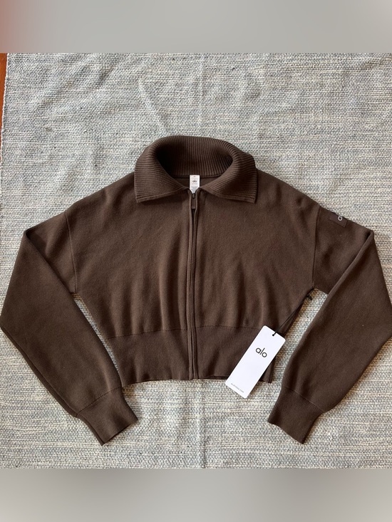 ALO Yoga Tops - NWT ALO Scholar Knit Cropped Full Zip Jacket Espresso Small